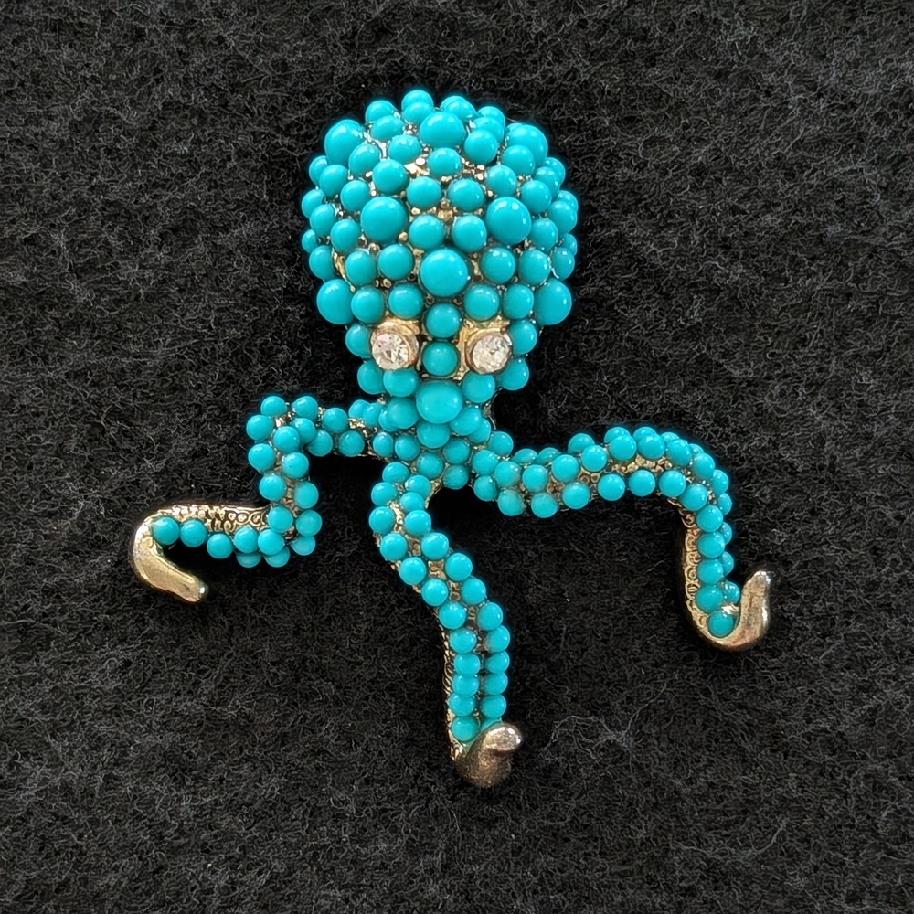 OCTOPUS PENDANT. NO CHAIN. BEADED. CRYSTAL ACCENTS. VINTAGE.  20TH CENTURY.